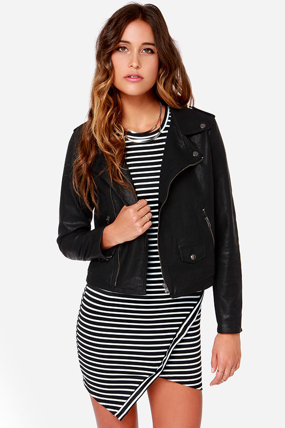 Cool Black Jacket Vegan Leather Jacket Moto Jacket 99.00 Lulus