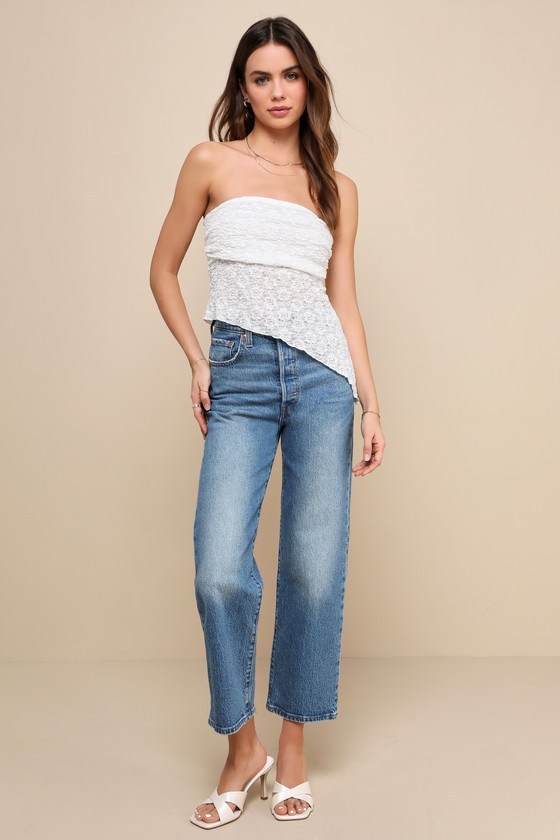 Parker Boucle Strapless Asymmetric Top - Ivory main image 0