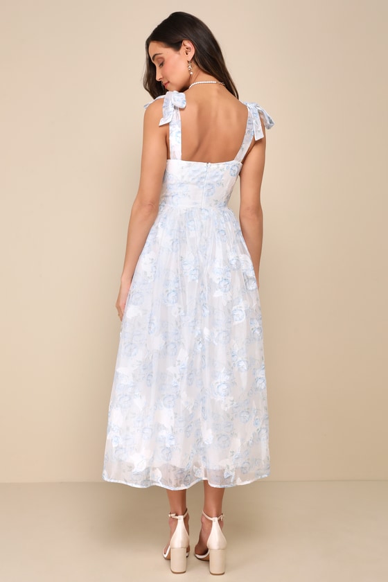 Lulus Beautifully Adored White Floral Burnout Tie-strap Midi Dress In White