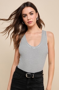 Effortlessly Perfect White and Black Striped Sleeveless Bodysuit