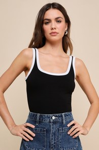Perfect Cuteness Black and White Color Block Sleeveless Bodysuit