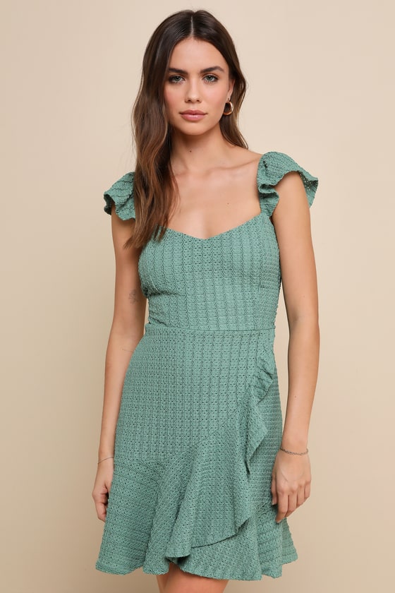 FAUX-WRAP CHIFFON DRESS WITH BLACK Sash Sage