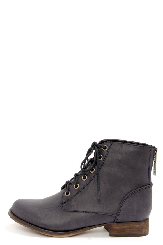 Cute Navy Blue Boots - Lace-Up Boots 