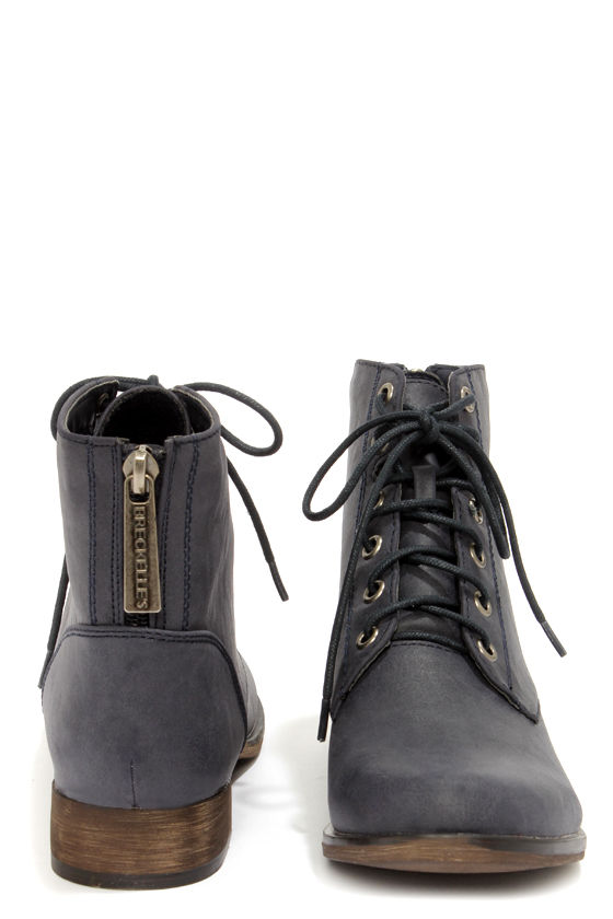 Cute Navy Blue Boots - Lace-Up Boots - Ankle Boots - Vegan Leather Boots - $36.00
