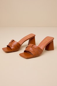 Maxence Tan Strappy High Heel Slide Sandals