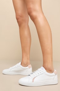 Pursuit White and Blush Leather Lace-Up Sneakers