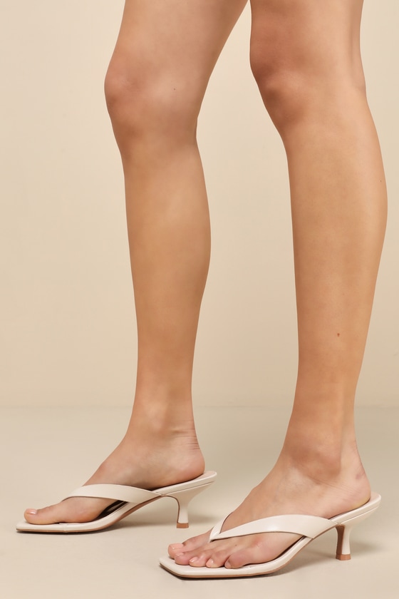Wistery Ecru Kitten Heel Thong Sandals 1