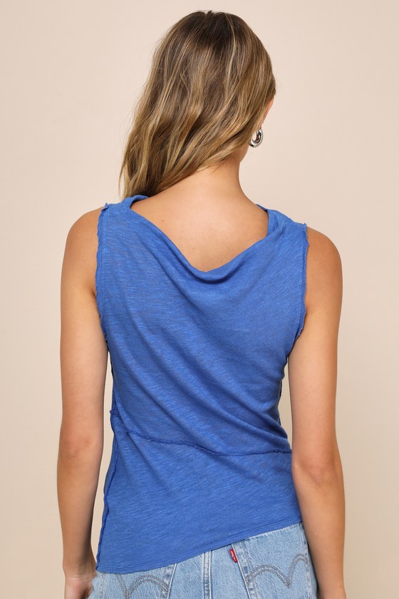 Shop Free People Fall For Me Cobalt Blue Linen Exposed Seam Tank Top