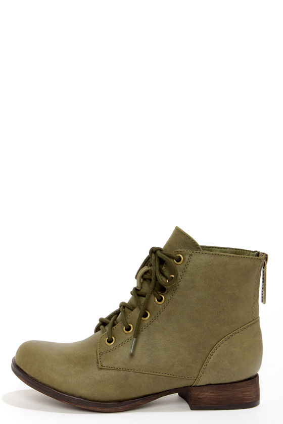 Cute Green Boots LaceUp Boots Ankle Boots Vegan Leather Boots