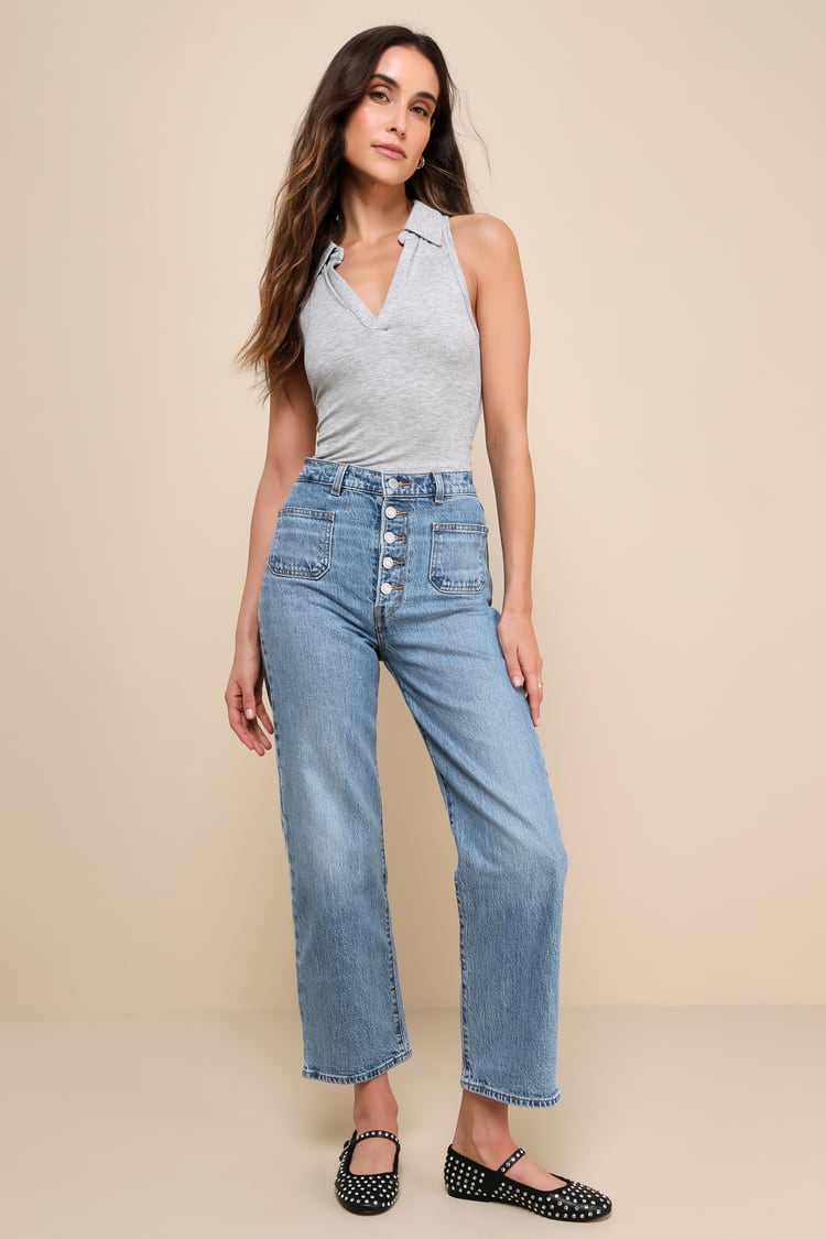 Fashionable Presence Heather Grey Ribbed Collared Tank Top