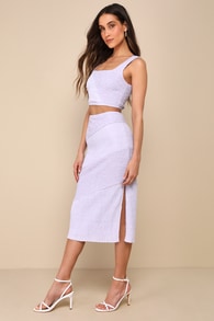 Perfect Fate Lavender Textured Two-Piece Midi Dress