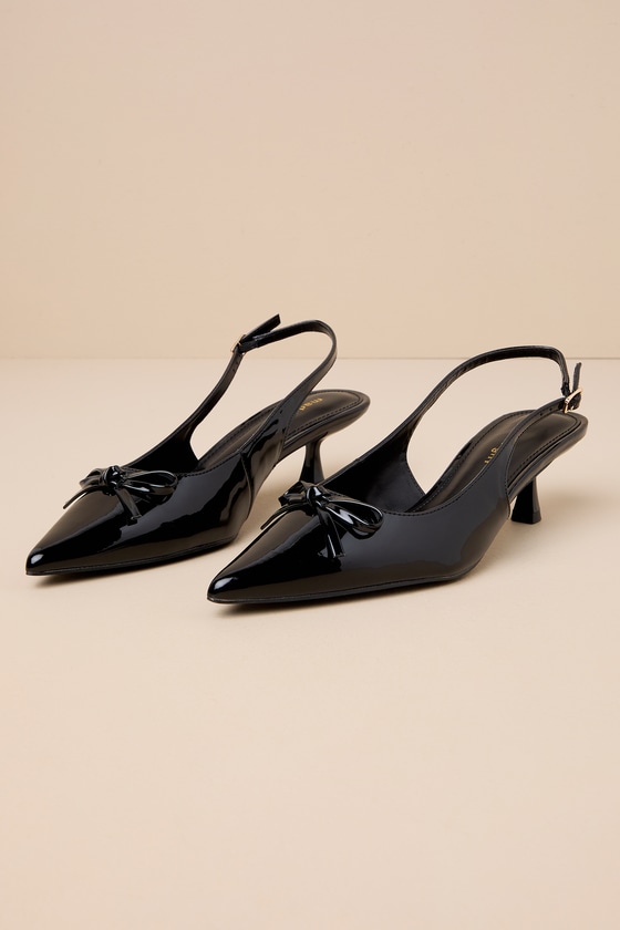 Vogue Black Patent Pointed-Toe Slingback Bow Pumps 2