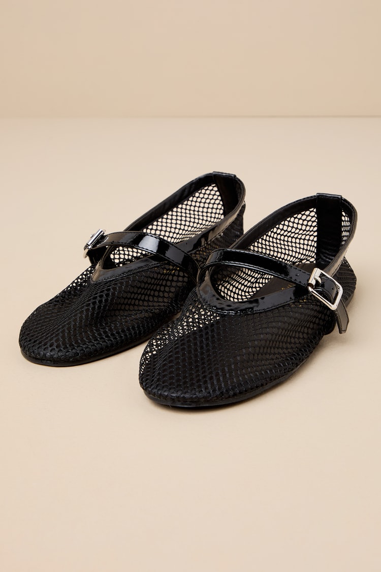 Nolita Black Mesh Buckle Ballet Flats