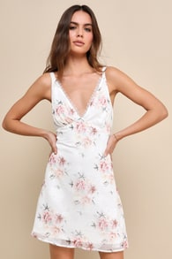 Sincerely Cute White Floral Burnout Lace Slip Mini Dress