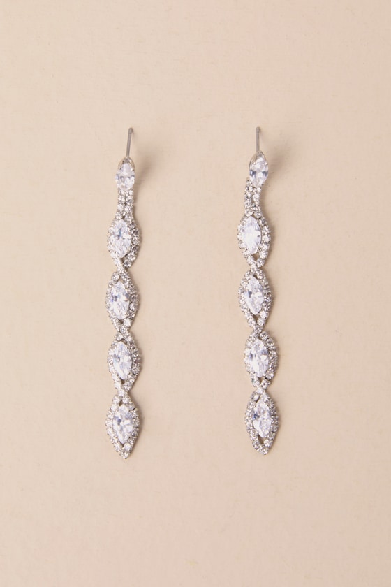 LULUS UPSCALE DIRECTION SILVER RHINESTONE DROP EARRINGS 