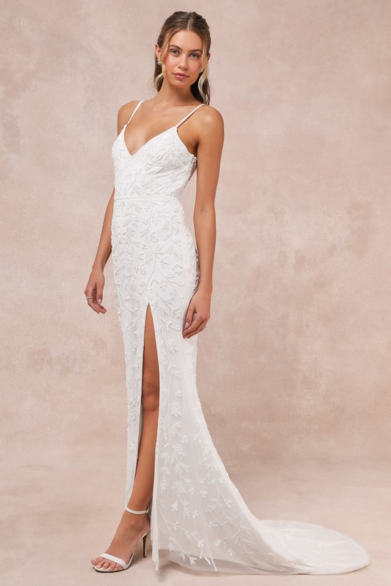 Shop Lulus Everlasting Vows White Beaded Sequin Mermaid Maxi Dress