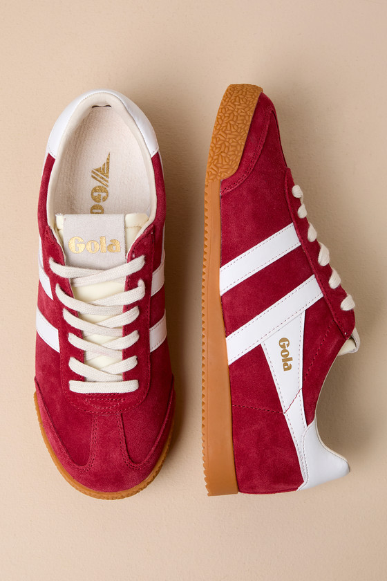 Gola Elan Deep Red Color Block Suede Leather Sneakers In Red