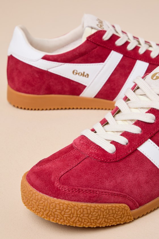 Gola Elan Deep Red Color Block Suede Leather Sneakers In Red