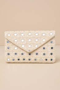 Mirrored Mystique Ivory Beaded Mirrored Clutch