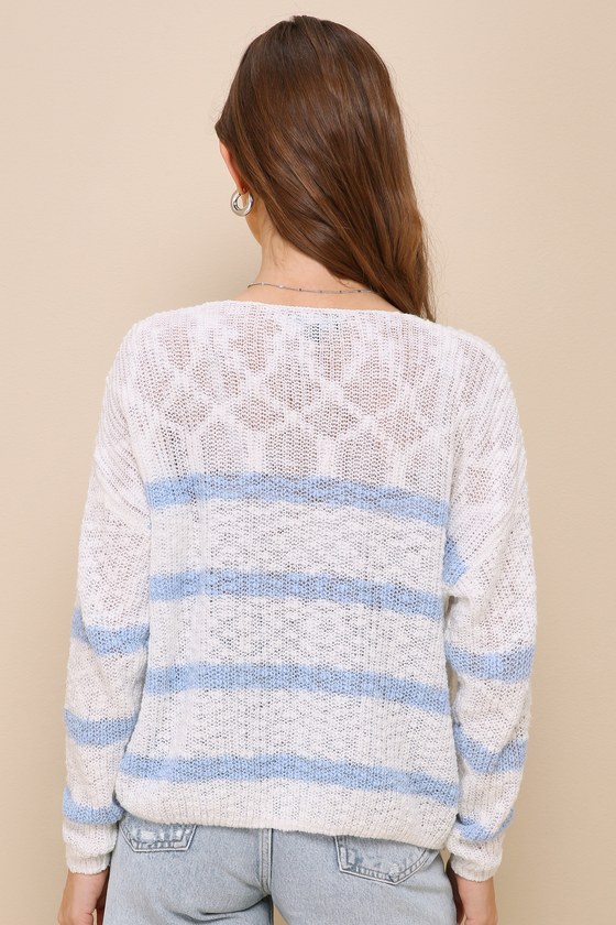 White Striped Sweater - Open Knit Sweater - Pullover Sweater - Lulus