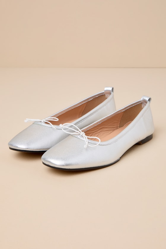 Nikki Silver Metallic Leather Bow Ballet Flats 2