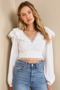Charming Daydream Ivory Eyelet Embroidered Long Sleeve Top