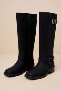 Vinson Black Knee-High Moto Boots