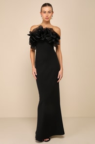 Evening Excellence Black Ruffled Strapless Mermaid Maxi Dress 1