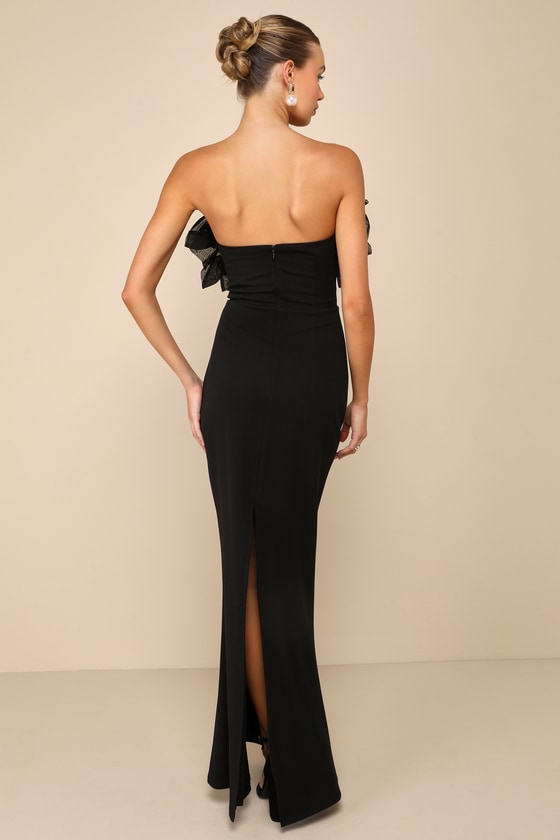 Lulus Evening Excellence Black Ruffled Strapless Mermaid Maxi Dress In Black
