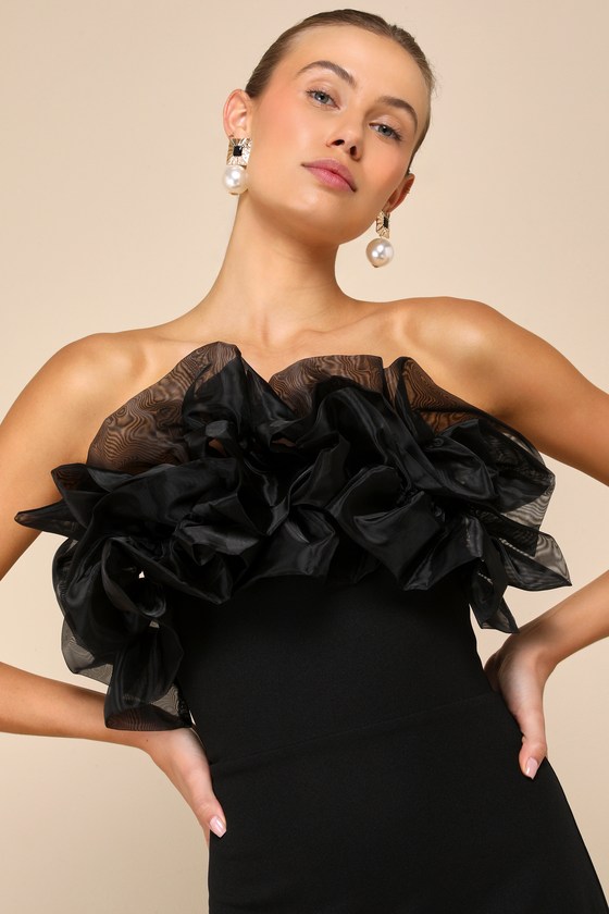 Shop Lulus Evening Excellence Black Ruffled Strapless Mermaid Maxi Dress