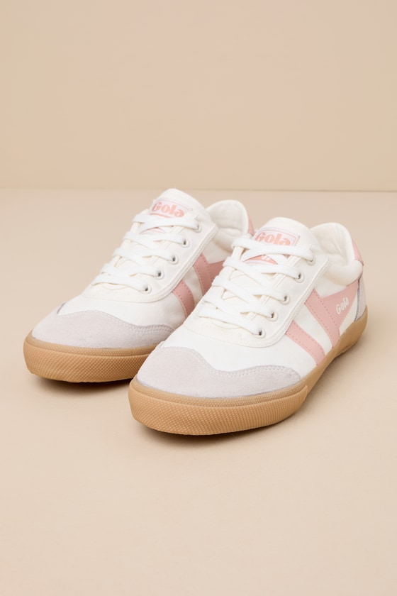 Badminton Plimsoll Off White and Pearl Pink Suede Sneakers 2