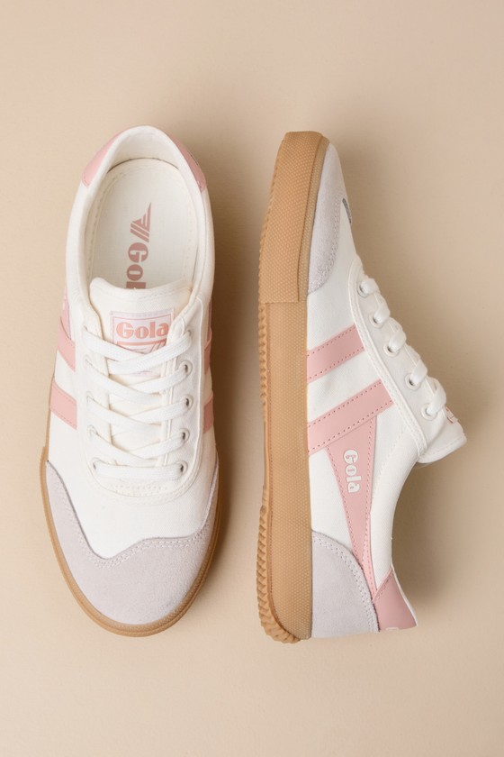 Shop Gola Badminton Plimsoll Off White And Pearl Pink Suede Sneakers