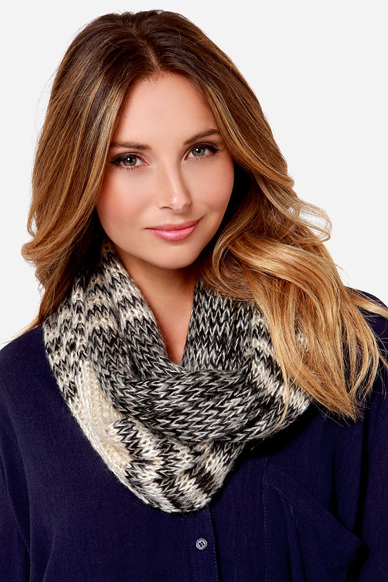 Cozy Cream and Black Scarf Sequin Scarf Infinity Scarf 13.00 Lulus