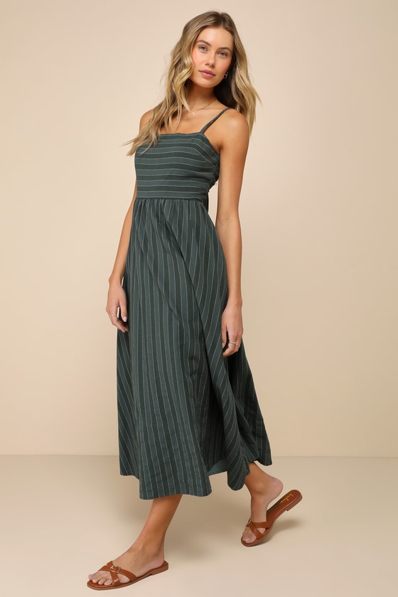 Feeling the Best Green Striped Tie-Back Midi Dress with Pockets 4