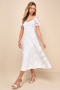 Sweetest Behavior White Embroidered Puff Sleeve Midi Dress