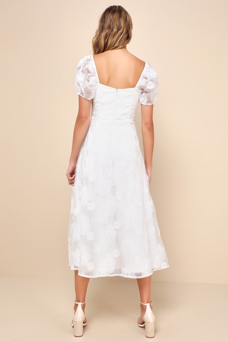 Sweetest Behavior White Embroidered Puff Sleeve Midi Dress