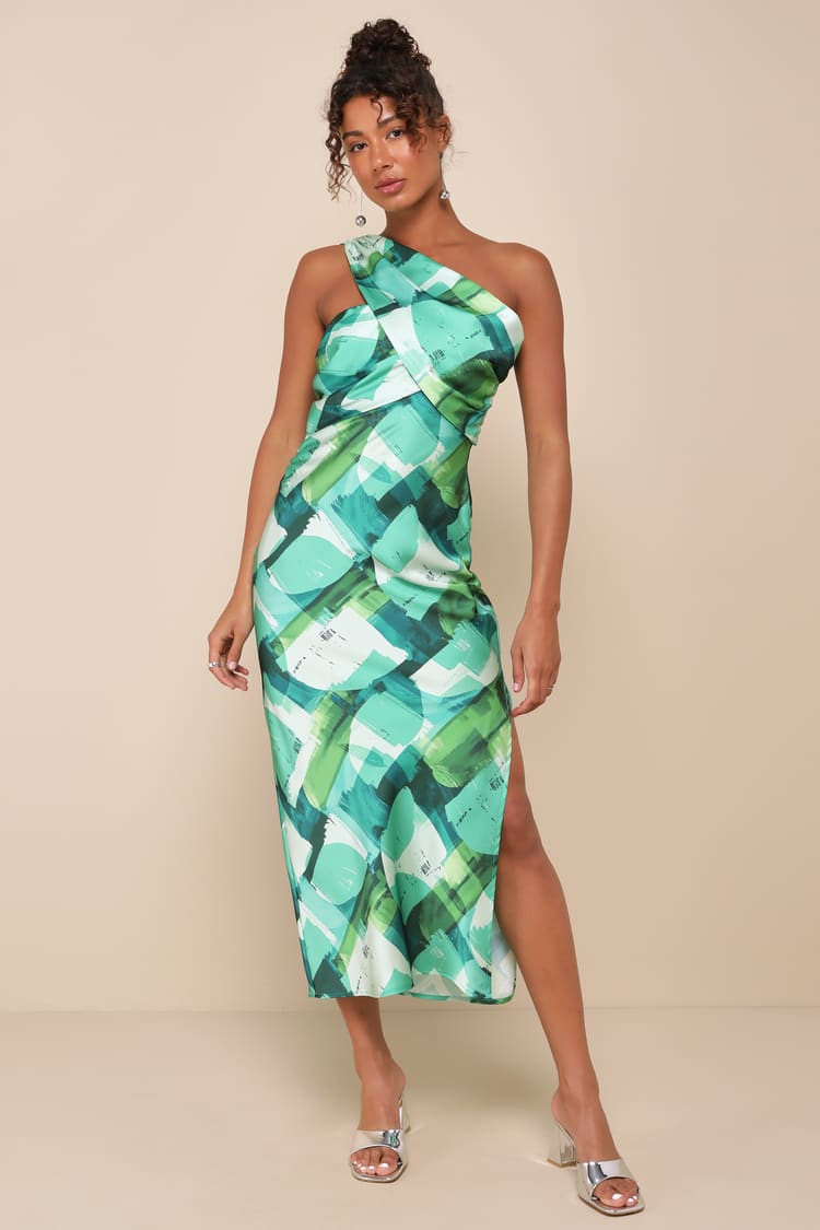 slim fit dress slacks Bright Green Satin Dress main image 0