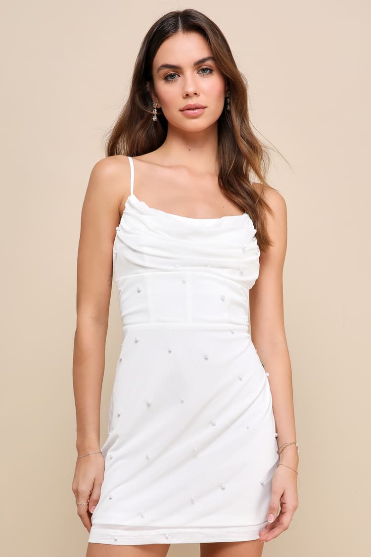 Pearls Short White Bodycon Dress Dreamyannie Women Strapless Short Wedding Dress  Pearl Bodycon