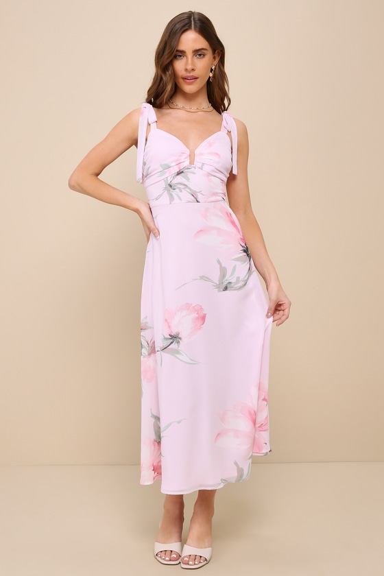 Shop Lulus Simply Blissful Pink Floral Tie-strap A-line Midi Dress