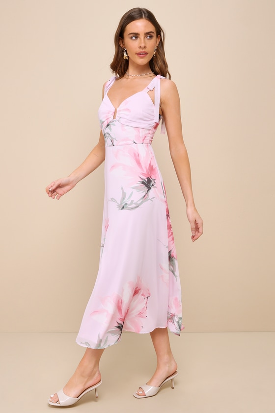 Pink Floral Dress - Tie-Strap Midi Dress - A-Line Midi Dress - Lulus