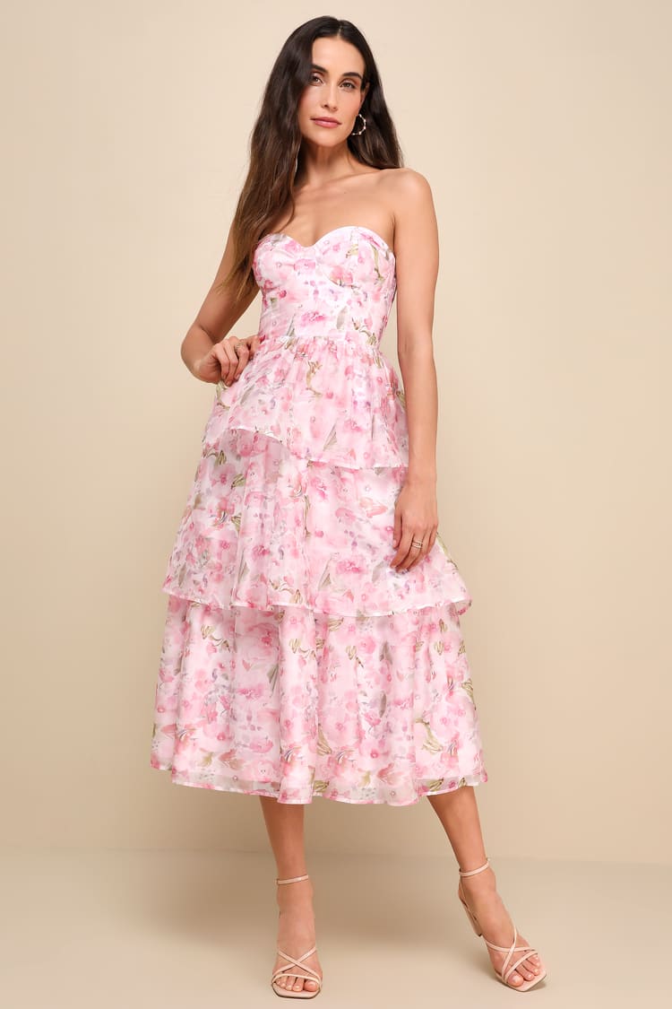 strapless open back dress Vienna Frill Cold Shoulder Satin Midi Dress main image 1