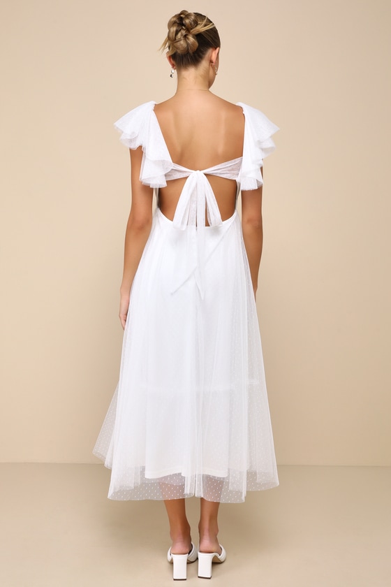 Perfect Invite White Swiss Dot Tie-Back Midi Dress 4