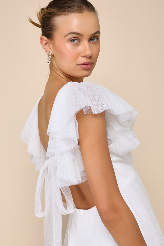 Shop Lulus Perfect Invite White Swiss Dot Tie-back Midi Dress