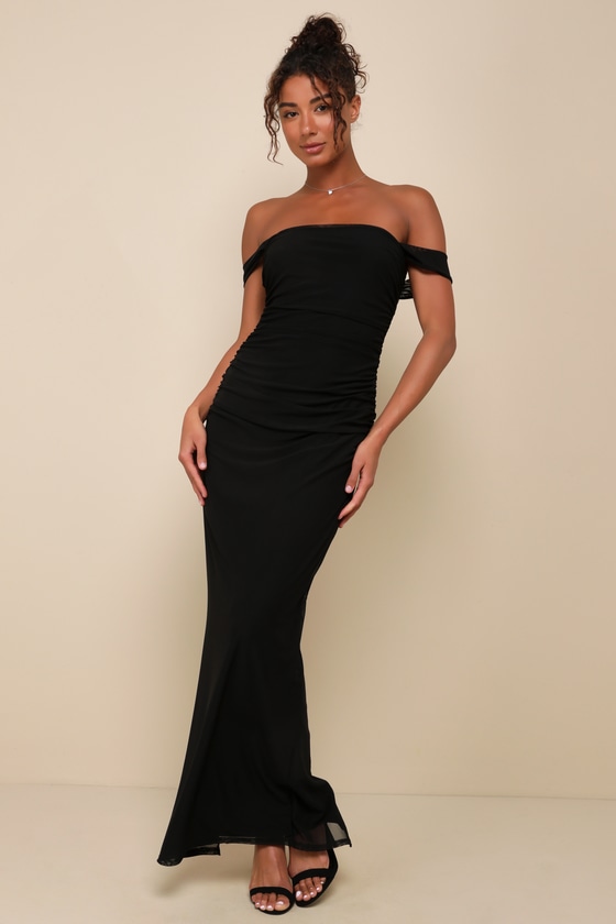 Shop Lulus Amazing Presence Black Mesh Ruched Column Maxi Dress