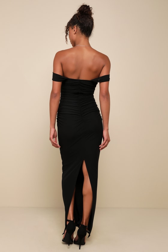 Black Mesh Maxi Dress - Ruched Maxi Dress - Column Maxi Dress - Lulus