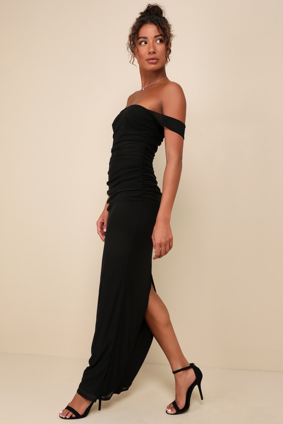Shop Lulus Amazing Presence Black Mesh Ruched Column Maxi Dress