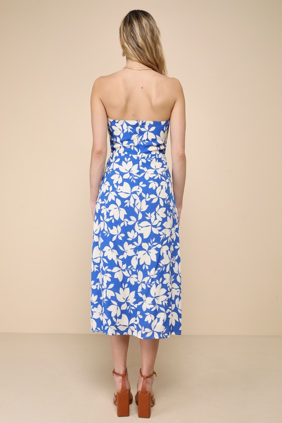 Blue Floral Dress - Floral Midi Dress - Strapless Midi Dress - Lulus