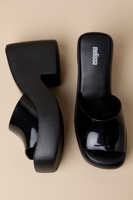 Melissa Posh Black - Black Platform Slides - Vinyl Sandals - Lulus