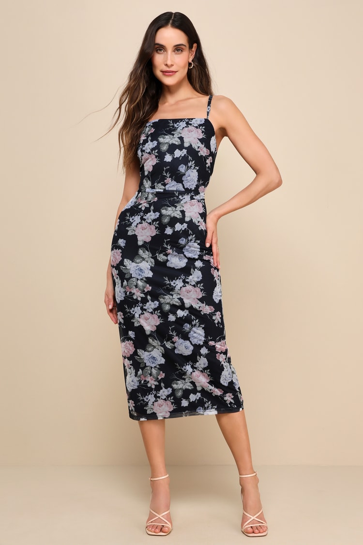 princess polly baby blue dress Delphine Navy Embroidered Midi Dress – Frock and Frill main image 1