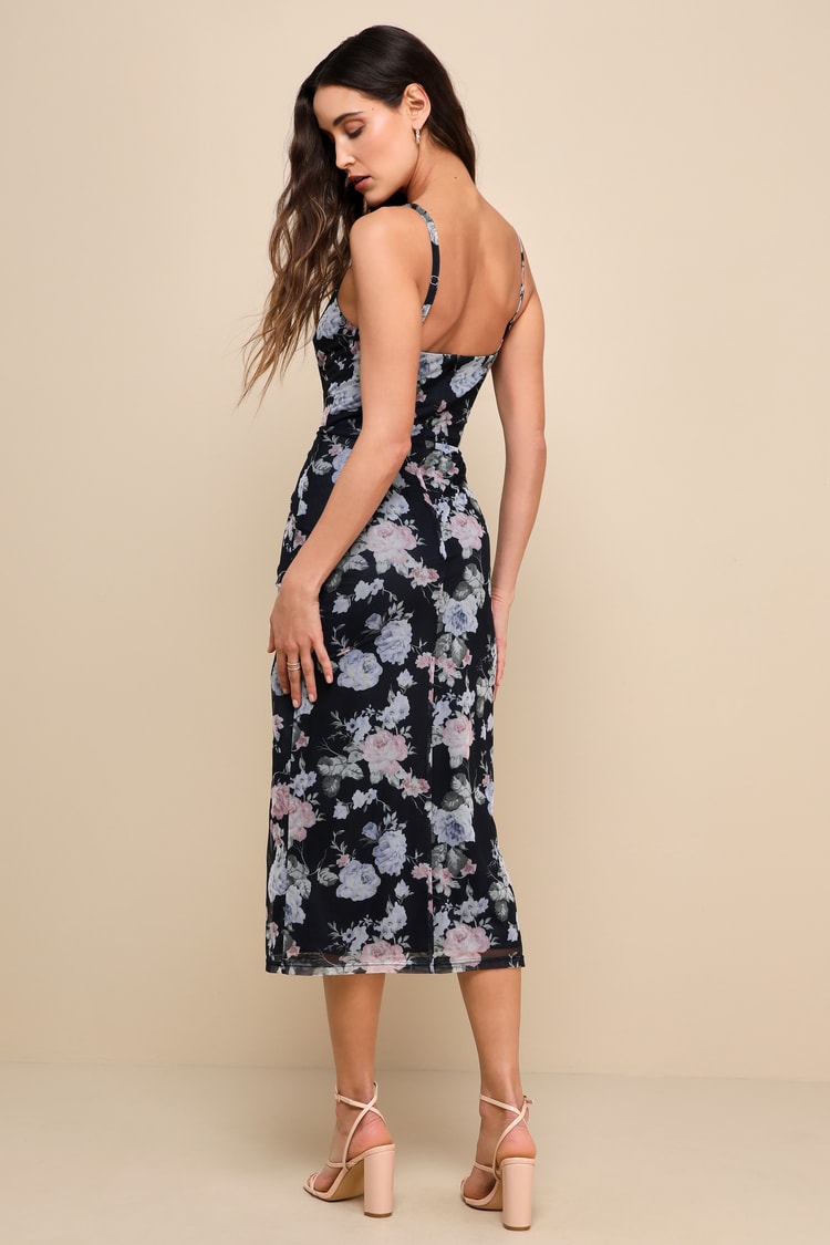 Navy Blue Floral Dress - Floral Mesh Dress - Bodycon Midi Dress - Lulus Navy Blue Floral Dress - Floral Mesh Dress - Bodycon Midi Dress - Lulus